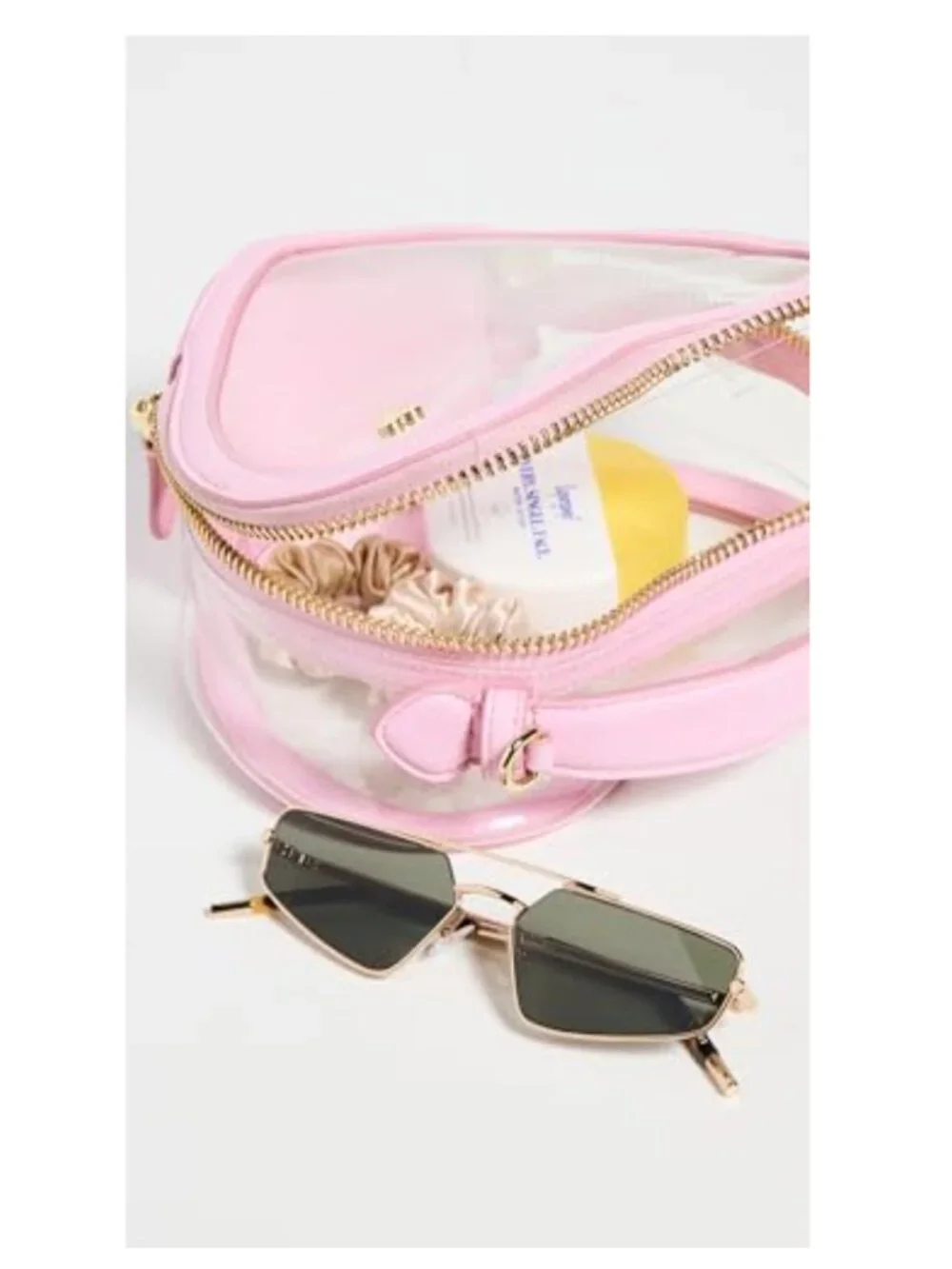 Clear Heart Crossbody Stadium Bag Faux Leather Trim Gold Hardware